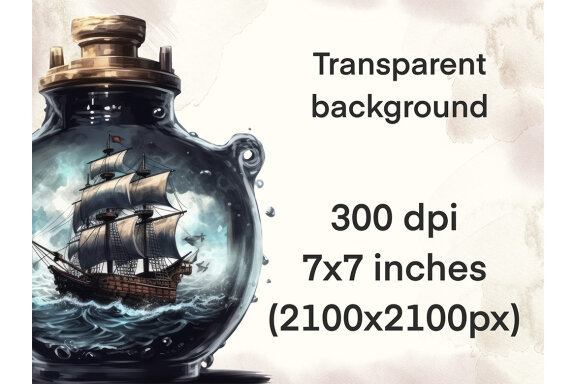 Pirate ship in a bottle PNG Bundle