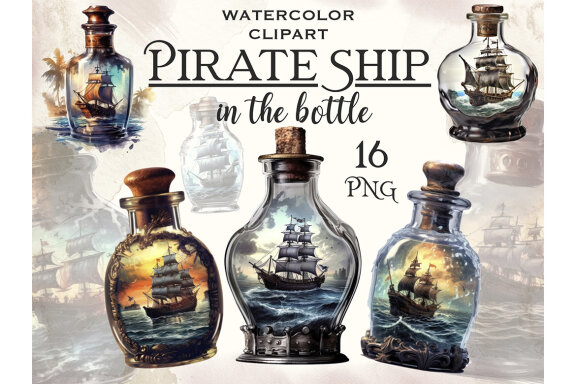 Pirate ship in a bottle PNG Bundle