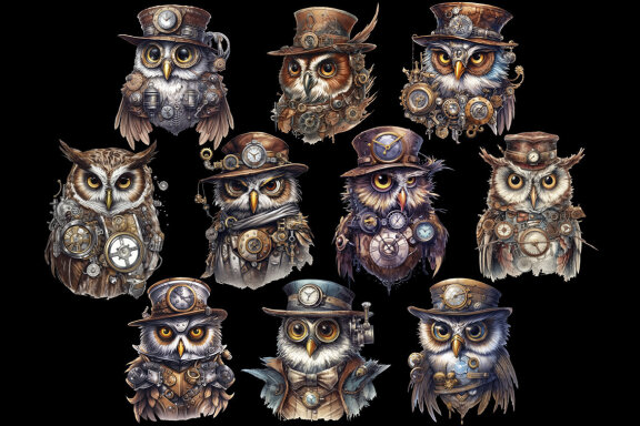 Steampunk Owl PNG Bundle