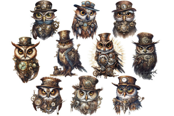 Steampunk Owl PNG Bundle