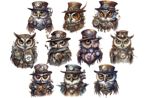 Steampunk Owl PNG Bundle