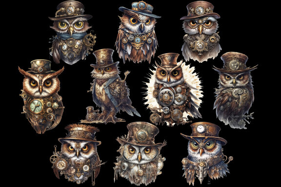 Steampunk Owl PNG Bundle