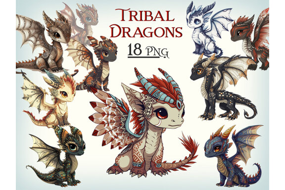 Tribal Dragon PNG Bundle