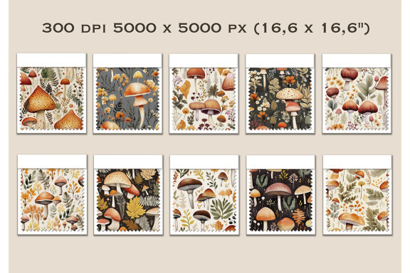 Mushroom Forest Seamless Patterns Bundle