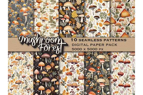 Mushroom Forest Seamless Patterns Bundle