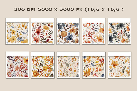 Fall Flowers Seamless Patterns Bundle