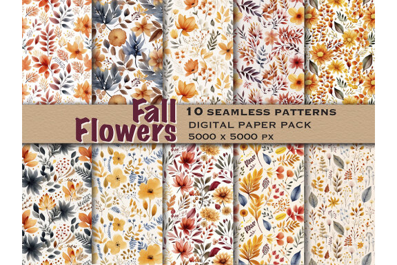 Fall Flowers Seamless Patterns Bundle