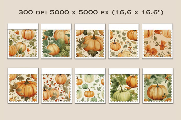 Watercolor Pumpkins Seamless Patterns Bundle