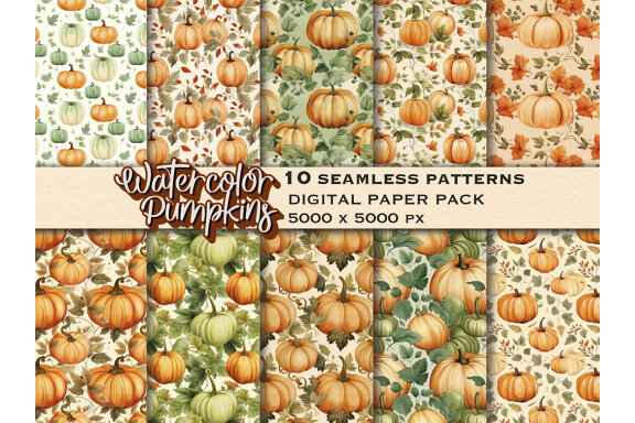 Watercolor Pumpkins Seamless Patterns Bundle