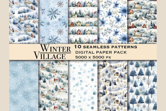 Winter Village Seamless Patterns Bundle