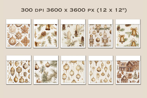 Neutral Christmas Seamless Patterns Bundle