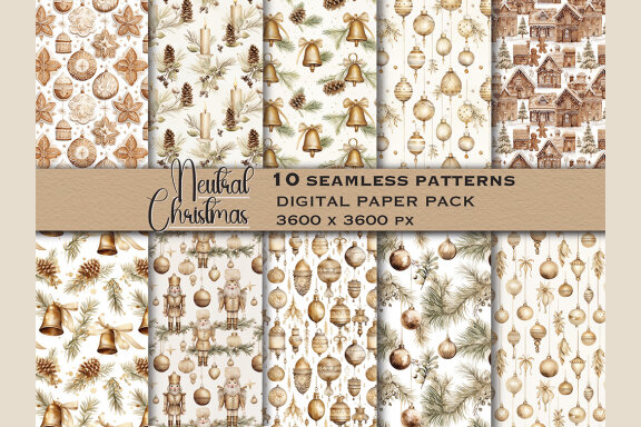 Neutral Christmas Seamless Patterns Bundle