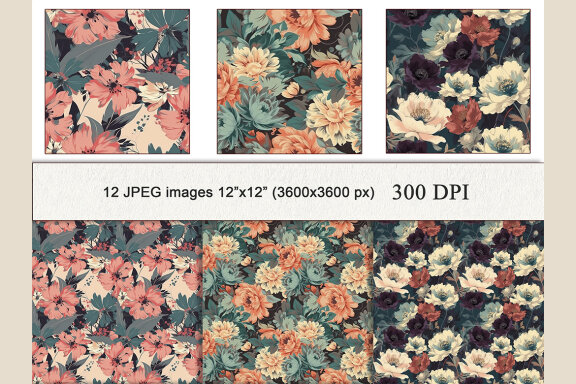 Vintage Flowers Seamless Patterns Bundle