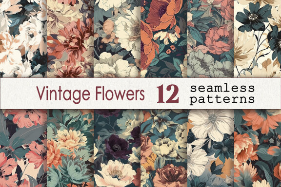 Vintage Flowers Seamless Patterns Bundle