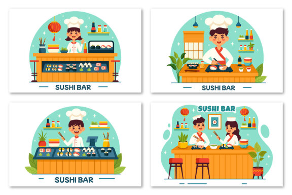 12 Sushi Bar Illustration