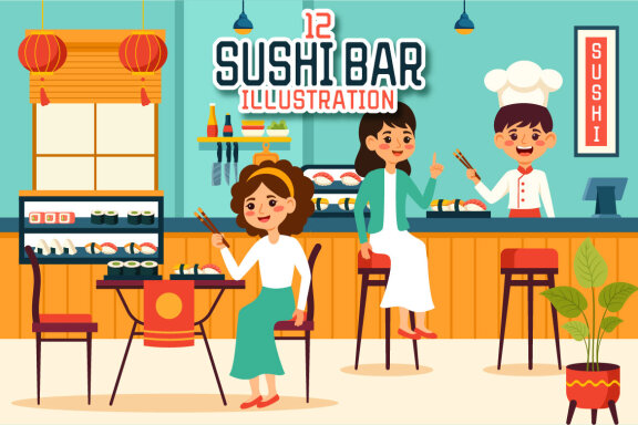 12 Sushi Bar Illustration