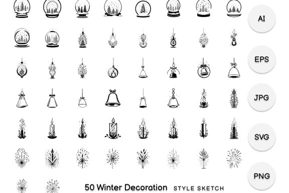 Winter Decoration Element Draw Black