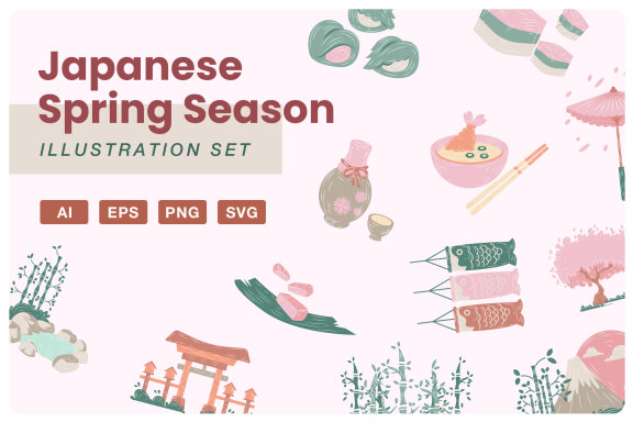 Japanese Spring Illustration Set
