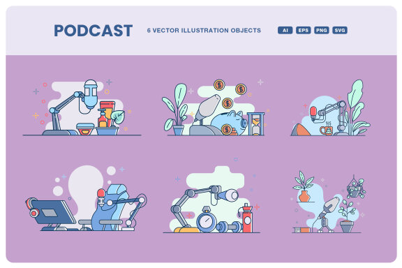 Bold Lined Podcast Illustration Set