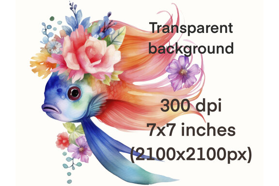 Watercolor Flower Fishes PNG Bundle