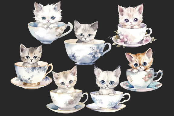 Cute Teacup Kittens PNG Bundle