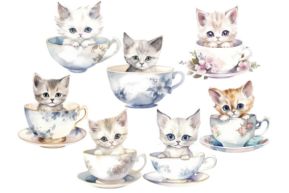 Cute Teacup Kittens PNG Bundle