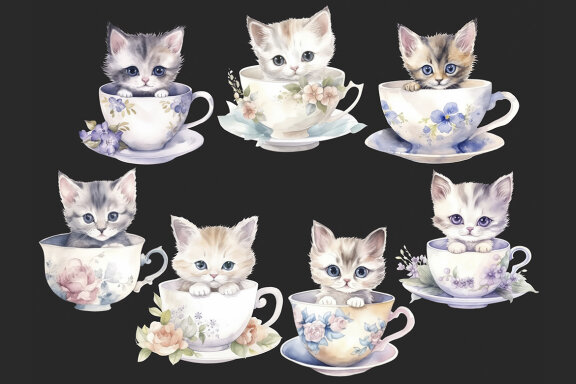 Cute Teacup Kittens PNG Bundle