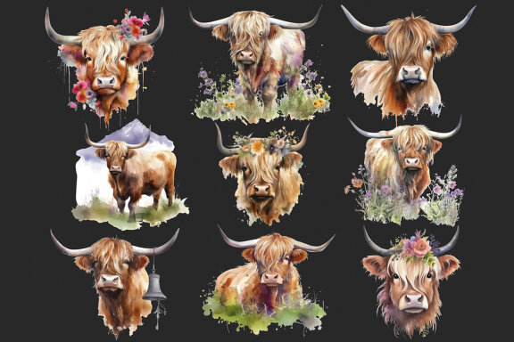 Highland Cow PNG Bundle