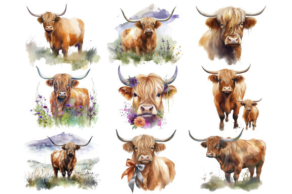 Highland Cow PNG Bundle