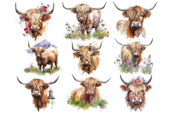 Highland Cow PNG Bundle