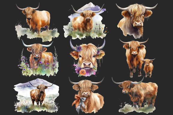 Highland Cow PNG Bundle