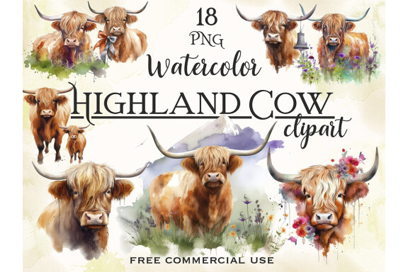 Highland Cow PNG Bundle