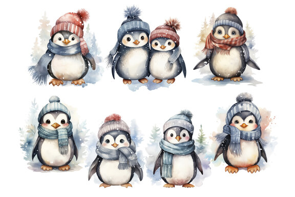 Winter Penguins PNG bundle