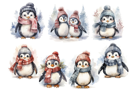 Winter Penguins PNG bundle