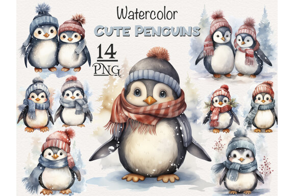 Winter Penguins PNG bundle