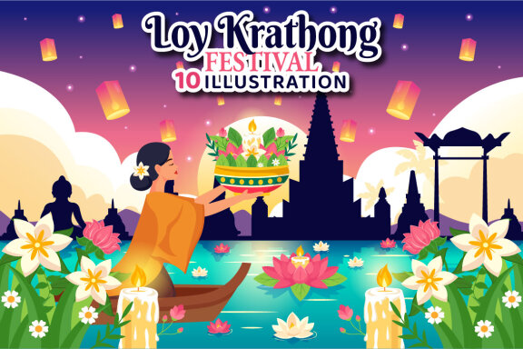 10 Loy Krathong Festival Illustration