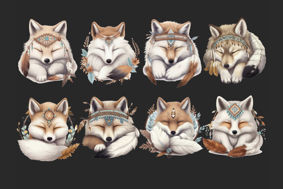 Dreaming Fox PNG Bundle, Cute Boho Foxes Clipart