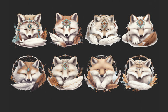 Dreaming Fox PNG Bundle, Cute Boho Foxes Clipart