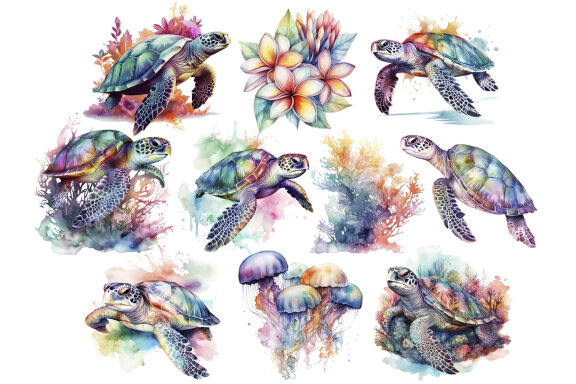 Iridescent Sea Turtle PNG Bundle