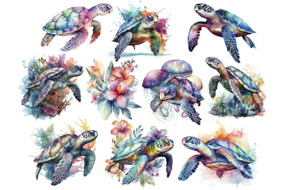 Iridescent Sea Turtle PNG Bundle