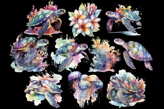 Iridescent Sea Turtle PNG Bundle