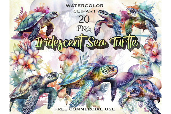 Iridescent Sea Turtle PNG Bundle