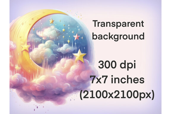 Magic Moon Sky PNG Bundle, Rainbow Night Clipart