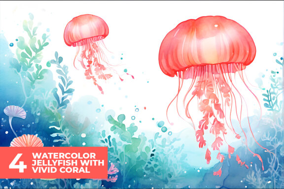 4 Watercolor Turtle with Vivid Coral Stock Images