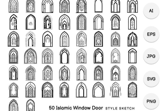 Islamic Window Door Element Draw Black