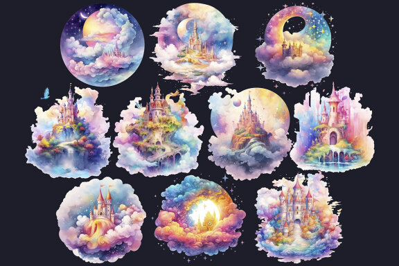 Rainbow Sky Castle PNG Bundle