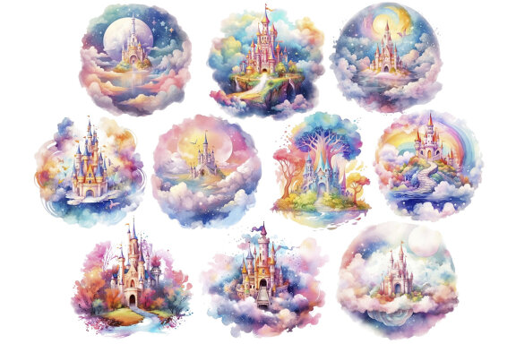 Rainbow Sky Castle PNG Bundle