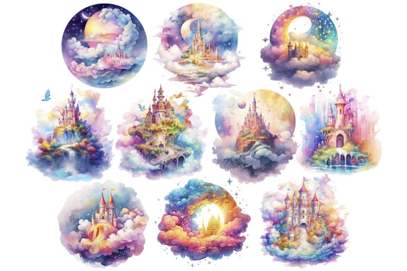 Rainbow Sky Castle PNG Bundle