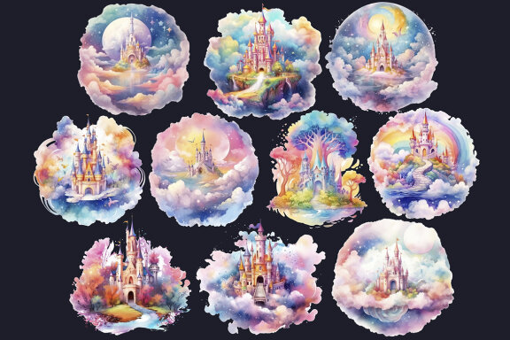 Rainbow Sky Castle PNG Bundle