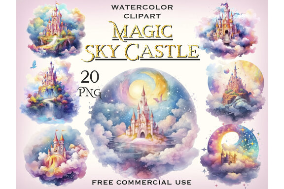 Rainbow Sky Castle PNG Bundle